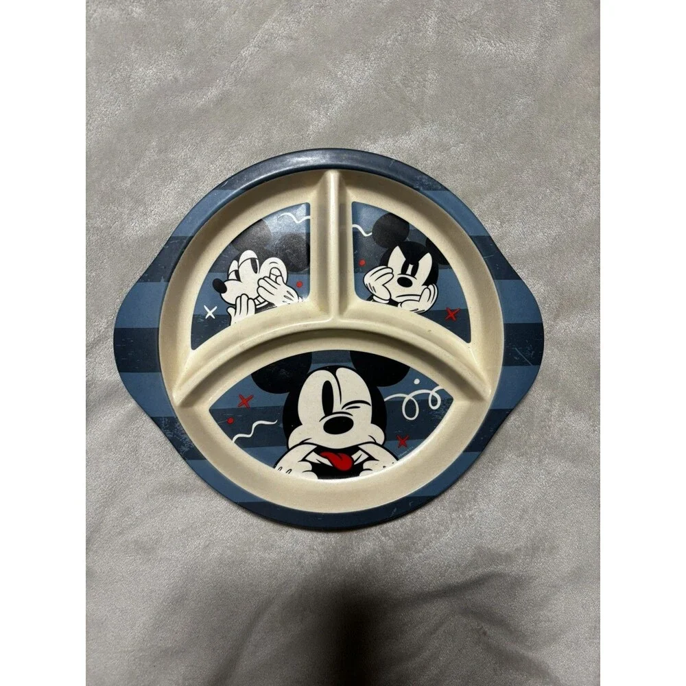 Disney Mickey Mouse Bamboo Fiber Kids Plate Separated Divided Ears Faces
